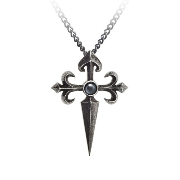 Alchemy Gothic “Santiago Cross” Pendant – Hematite Cabochon | Knightly Amulet - Picture 1 of 6